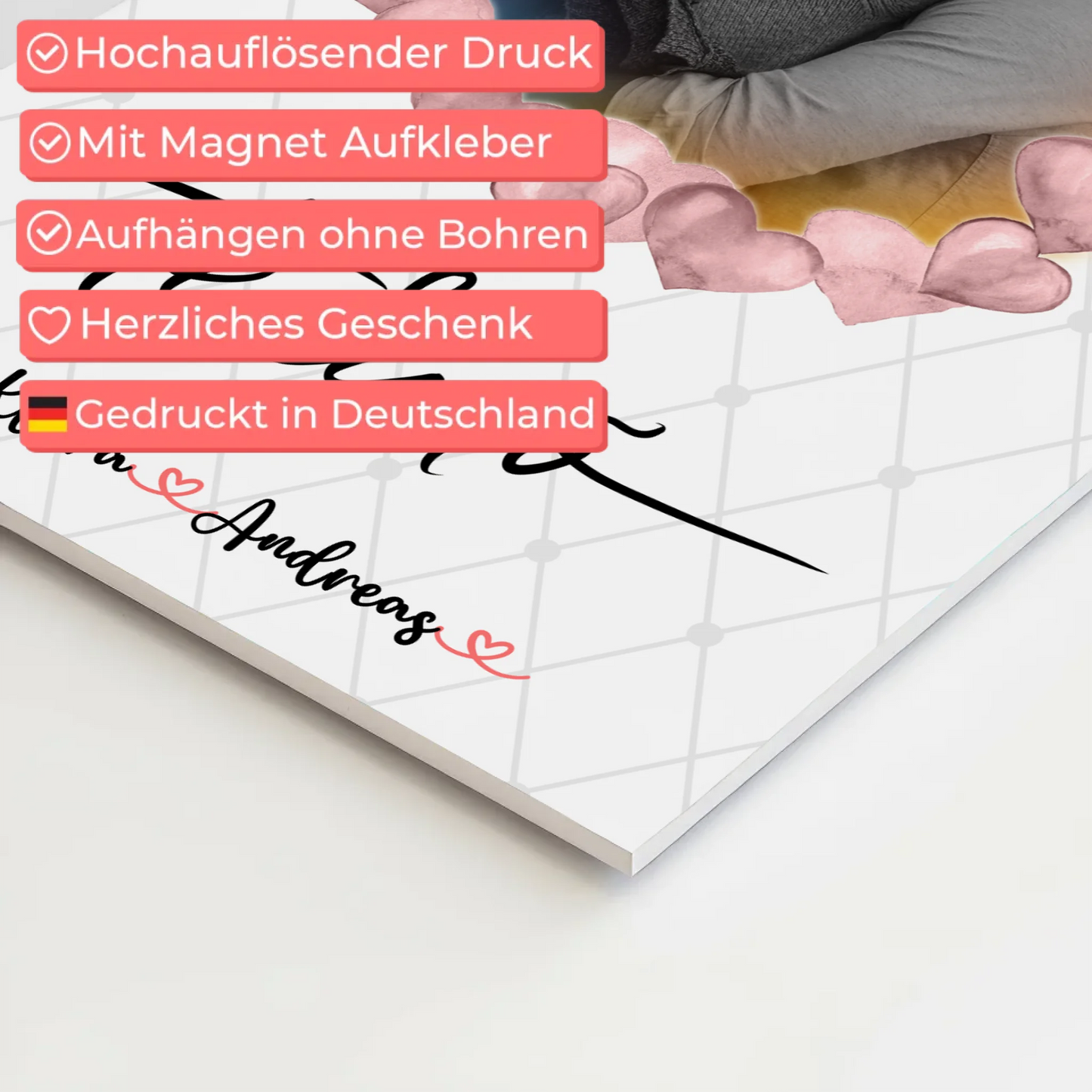 Magnetisches Fotoboard Wandbild Paare Foto & Namen 1 Foto Spruch t amo