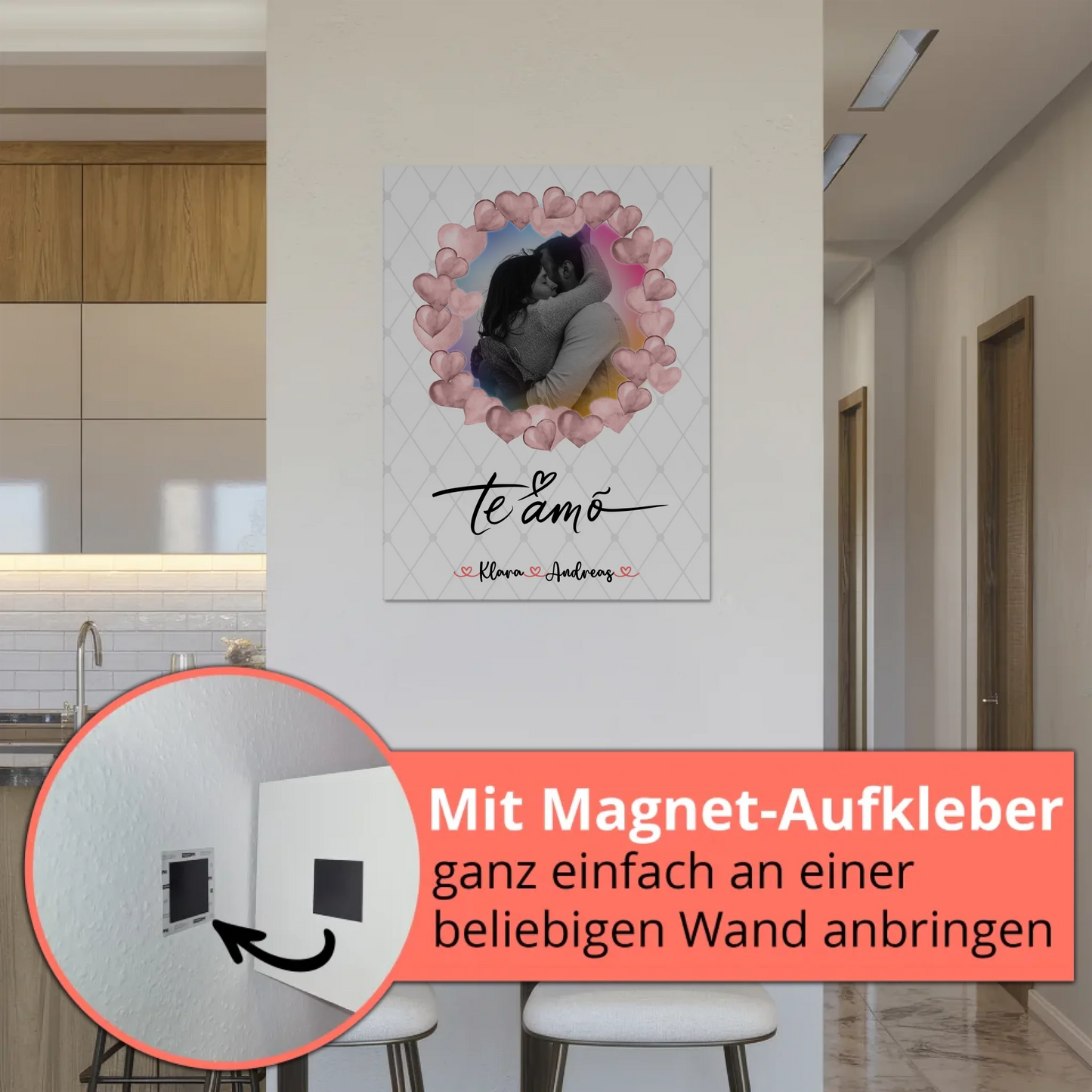 Magnetisches Fotoboard Wandbild Paare Foto & Namen 1 Foto Spruch t amo