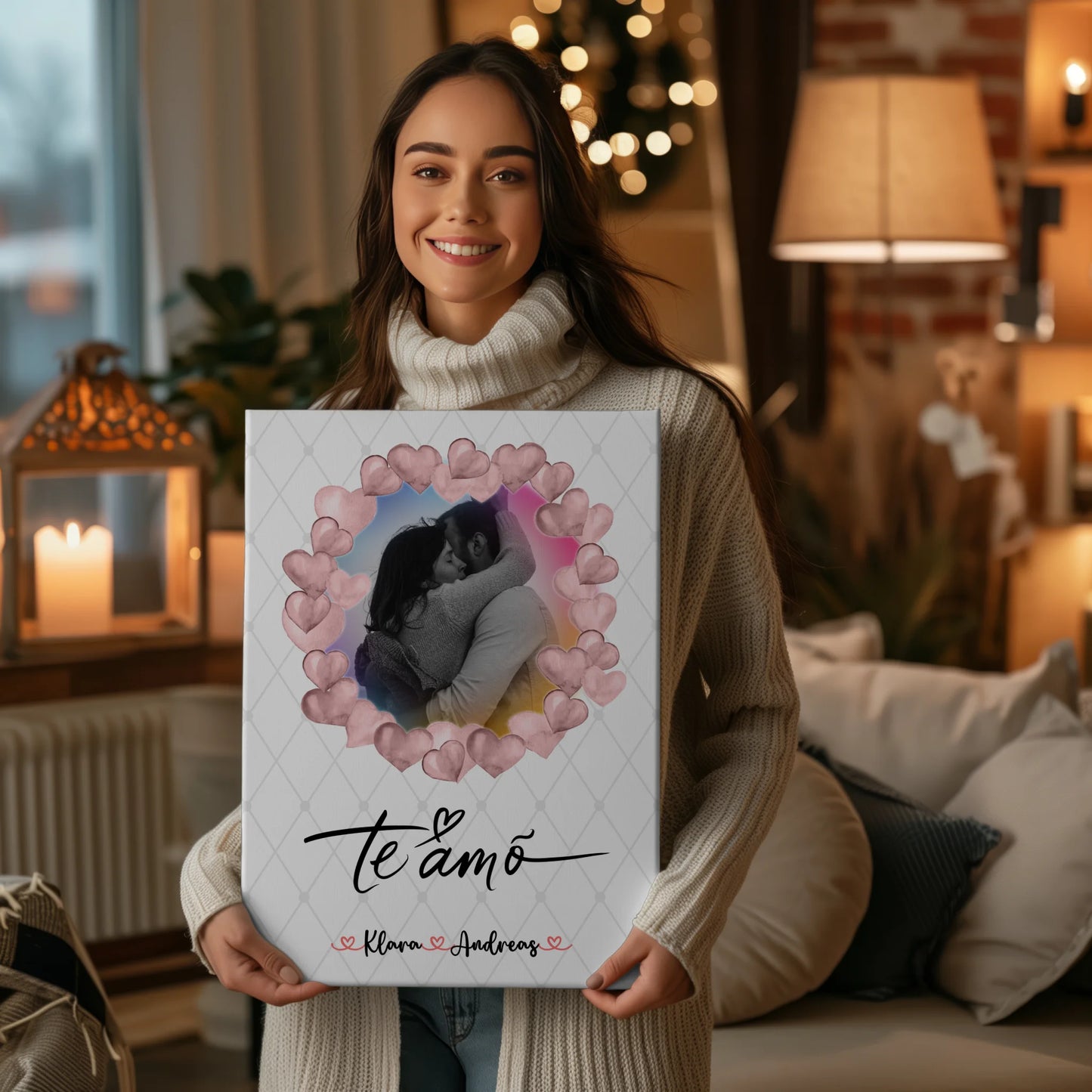 Personalisierte Leinwand Hochzeit mit Foto & Namen Paare Black & White