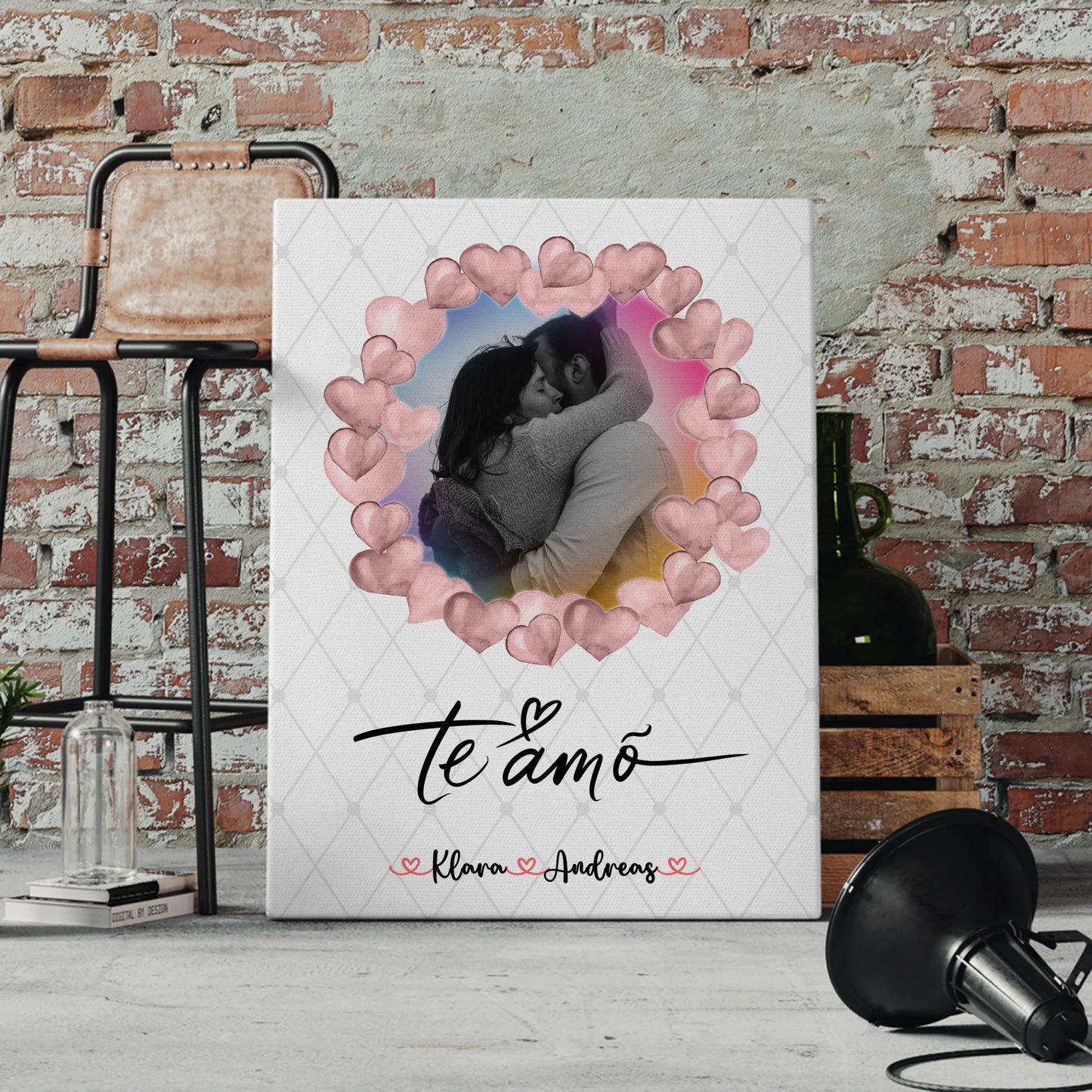 Personalisierte Leinwand Hochzeit mit Foto & Namen Paare Black & White