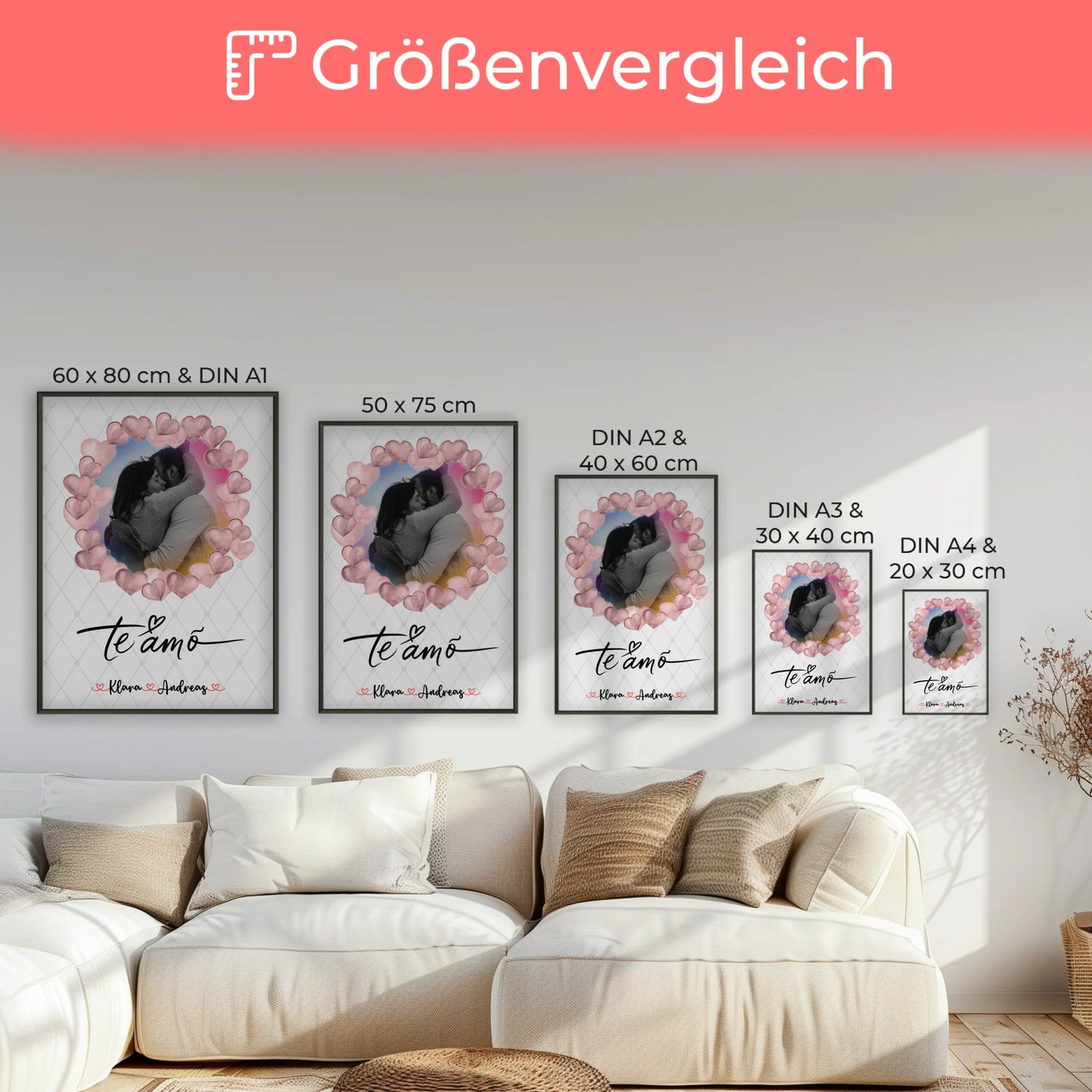 Poster Personalisiert Liebe Paare Foto & Namen Black & White