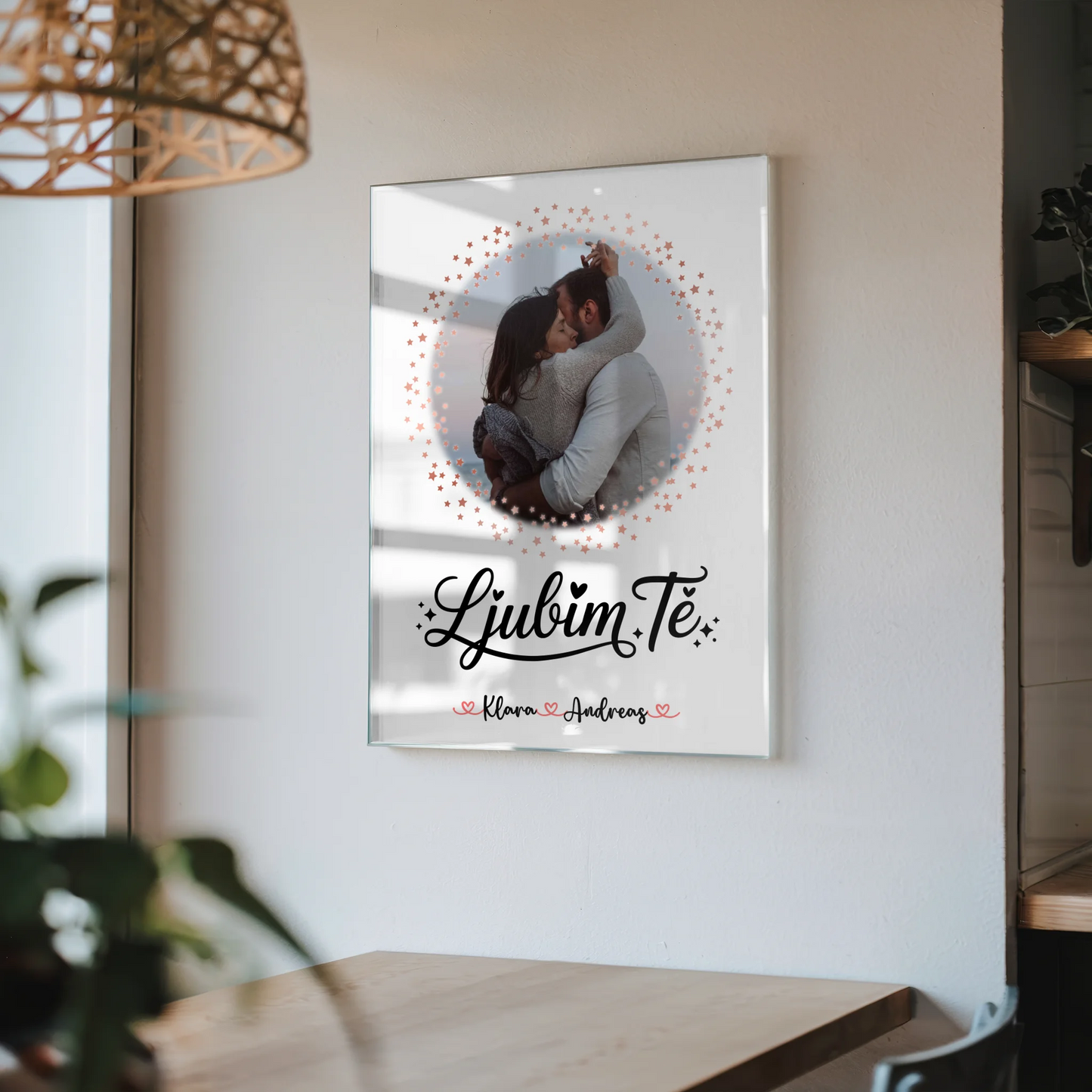 Acryl Glas Poster Ljubim te für Paare Mit Foto Namen und Wunschtext personalisierbar