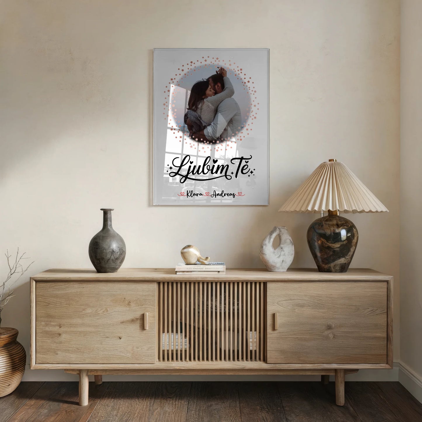 Acryl Glas Poster Ljubim te für Paare Mit Foto Namen und Wunschtext personalisierbar