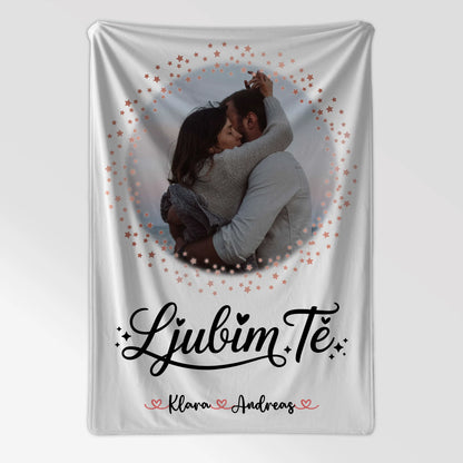 Kuscheldecke Mit Namen Und Motiv für Paare mit Foto Ljubim te, 1 Foto & Wunschtext