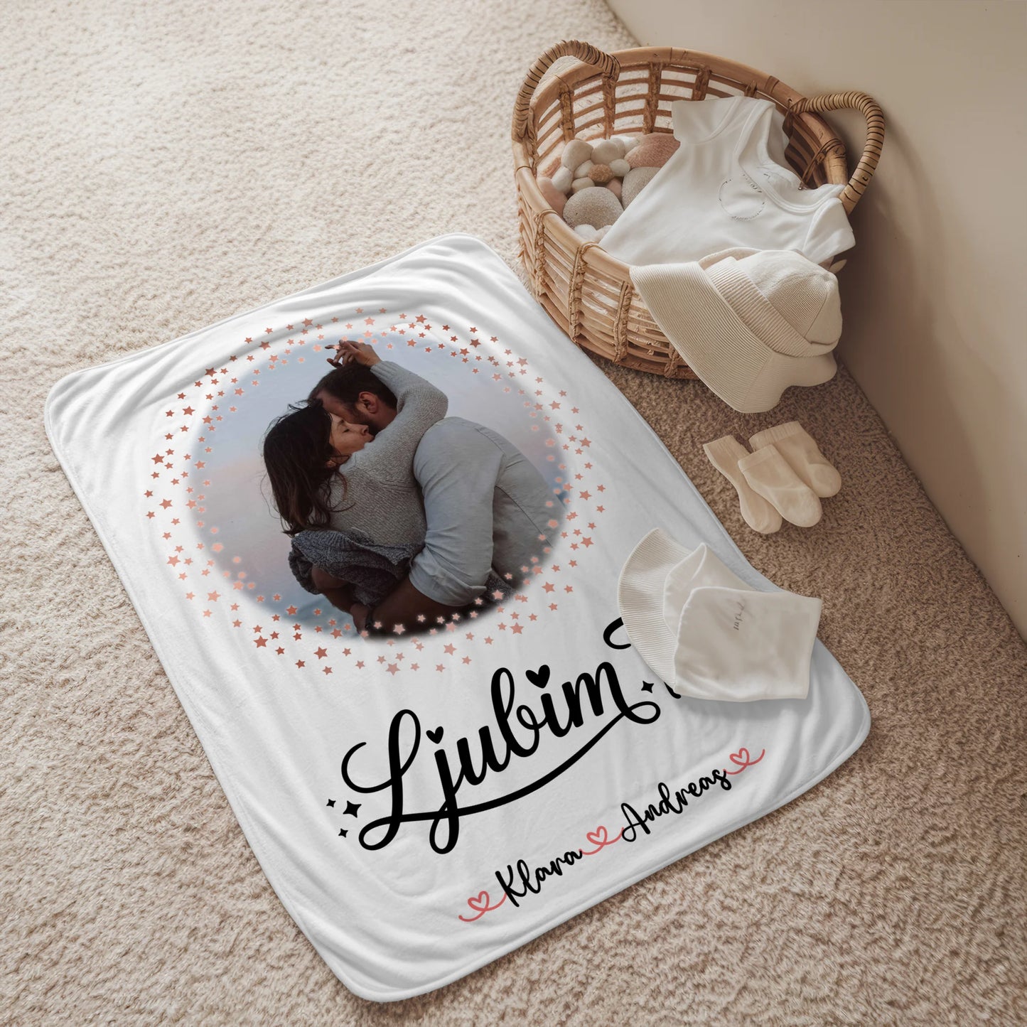 Kuscheldecke Mit Namen Und Motiv für Paare mit Foto Ljubim te, 1 Foto & Wunschtext