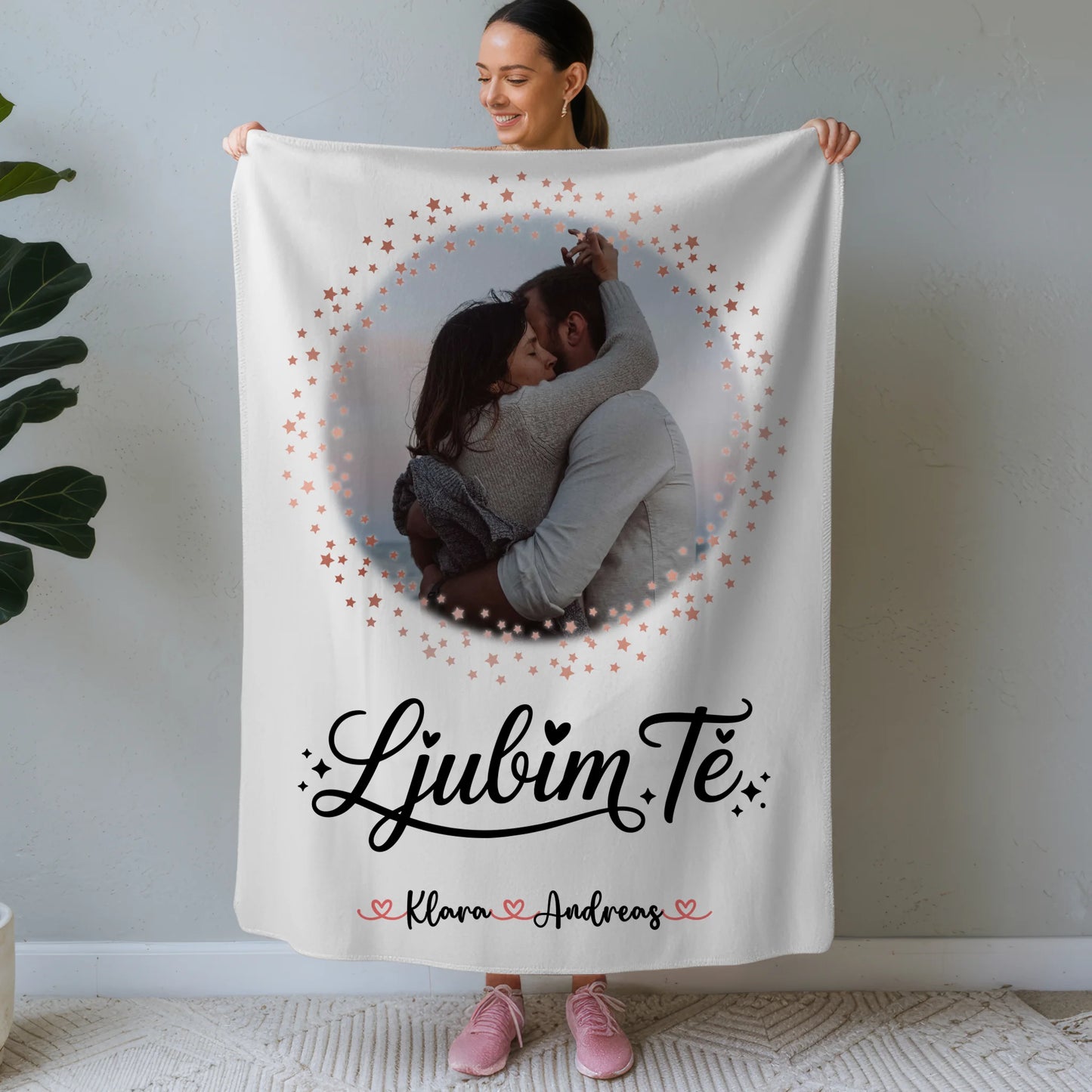 Kuscheldecke Mit Namen Und Motiv für Paare mit Foto Ljubim te, 1 Foto & Wunschtext