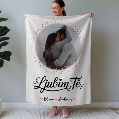 Kuscheldecke Mit Namen Und Motiv für Paare mit Foto Ljubim te, 1 Foto & Wunschtext