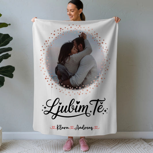Kuscheldecke Mit Namen Und Motiv für Paare mit Foto Ljubim te, 1 Foto & Wunschtext