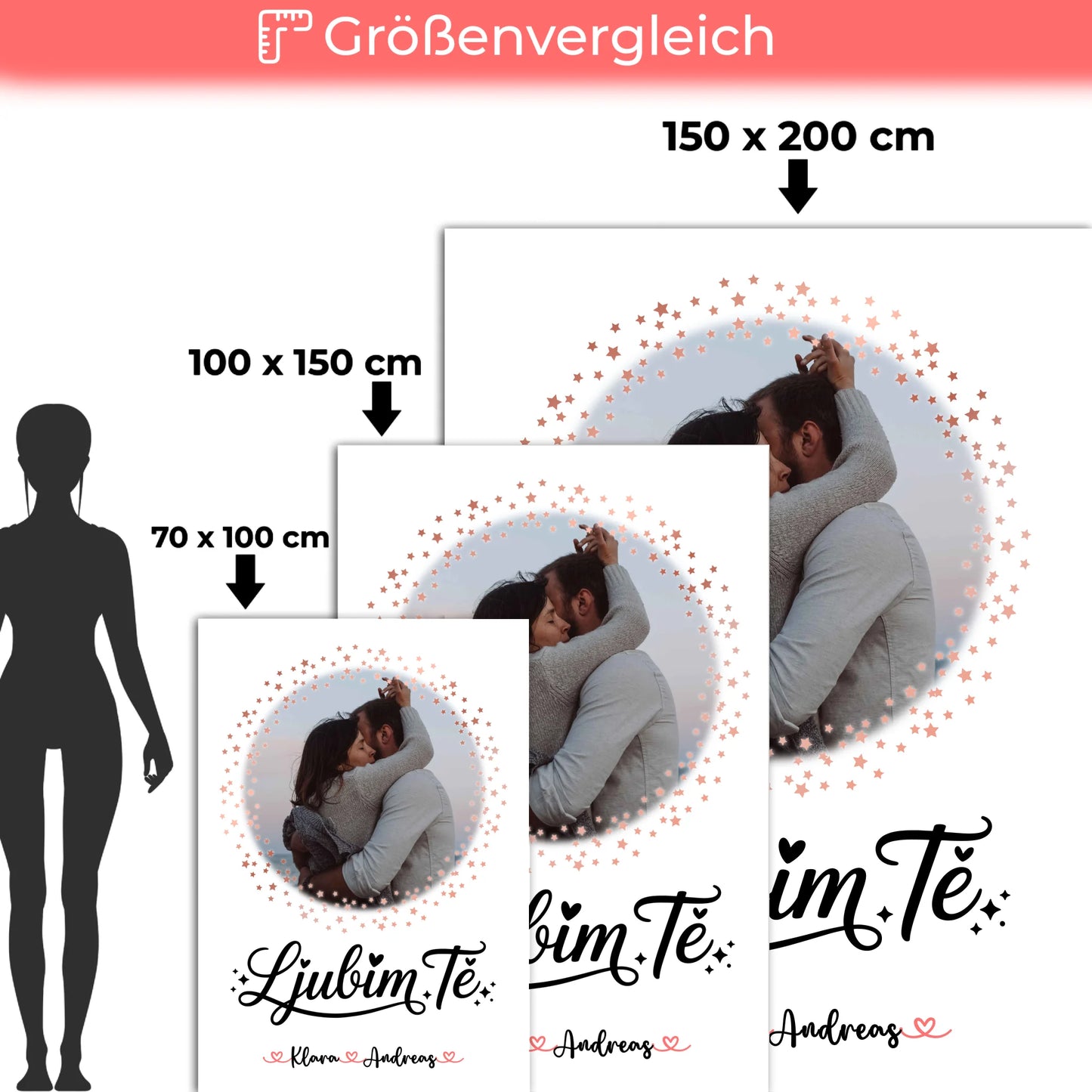 Kuscheldecke Mit Namen Und Motiv für Paare mit Foto Ljubim te, 1 Foto & Wunschtext