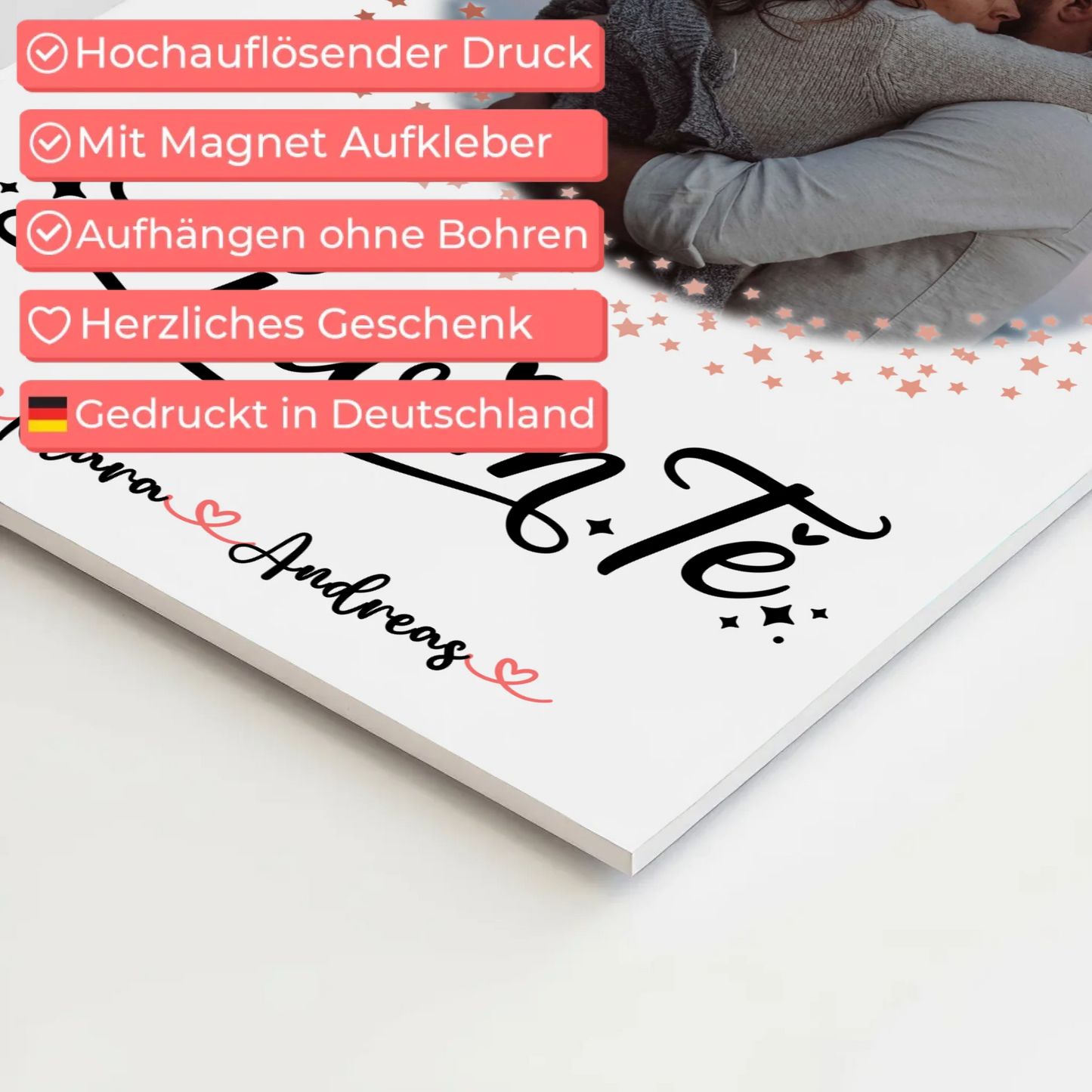 Magnetposter Fotoboard für Paare Ljubim te Mit Foto Namen & Eigener Spruch personalisiert