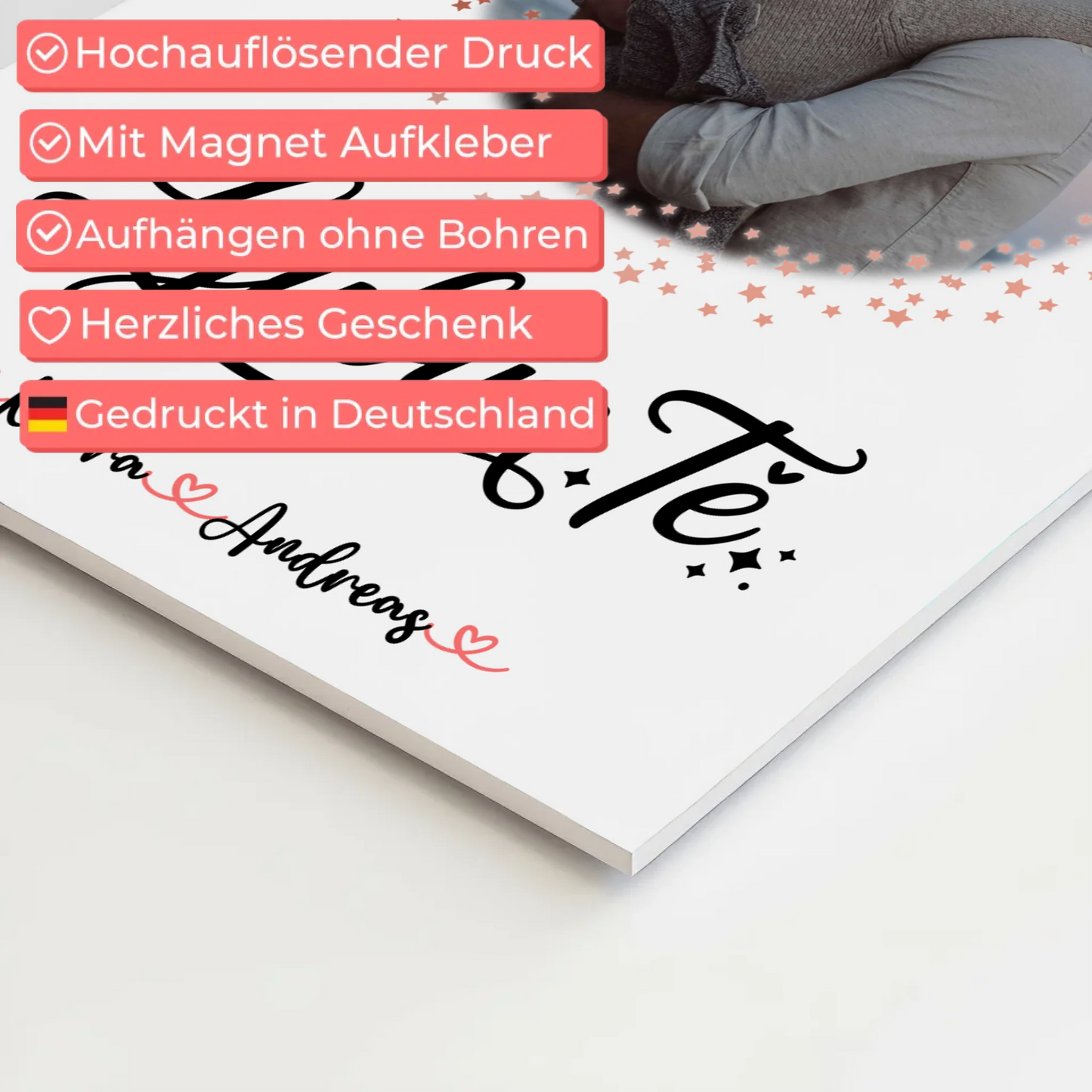 Magnetposter Fotoboard für Paare Ljubim te Mit Foto Namen & Eigener Spruch personalisiert