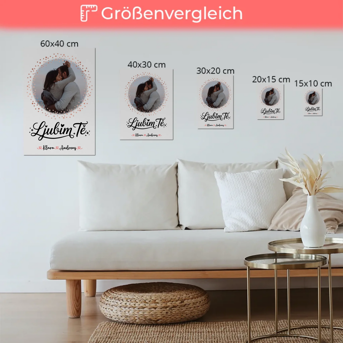Magnetposter Fotoboard für Paare Ljubim te Mit Foto Namen & Eigener Spruch personalisiert