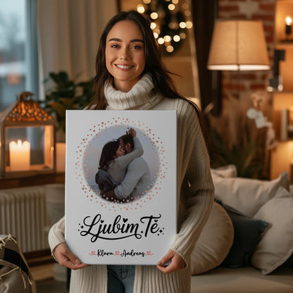 Paar Leinwand mit Foto, Namen und Wunschtext Ljubim te personalisierbar