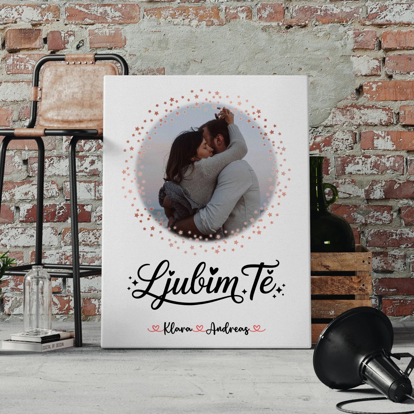 Paar Leinwand mit Foto, Namen und Wunschtext Ljubim te personalisierbar