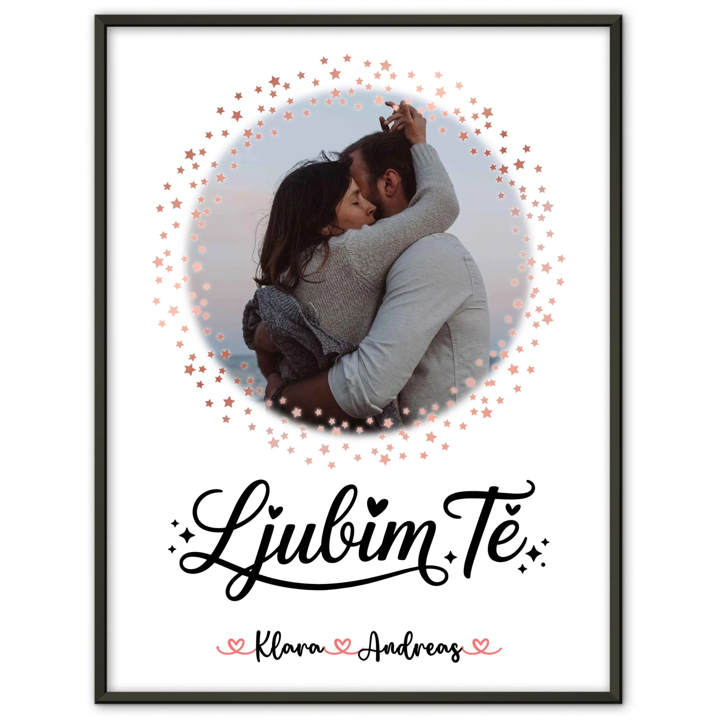 Pärchen Poster Personalisiert mit Foto, Namen & Ljubim te - Hintergrund & eigenem Spruch