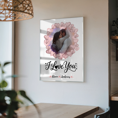 Foto Acrylglas personalisiert I Love You Paare mit Namen, 1 Foto, Hintergrund & Wunschtext