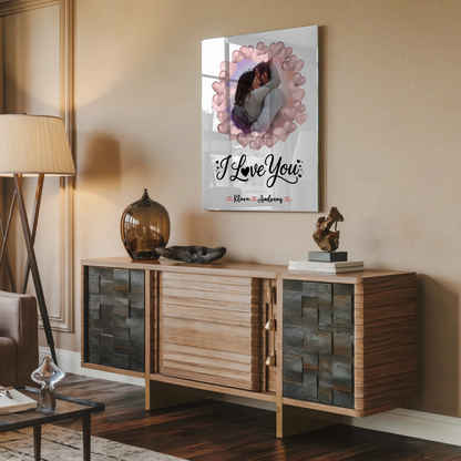 Foto Acrylglas personalisiert I Love You Paare mit Namen, 1 Foto, Hintergrund & Wunschtext