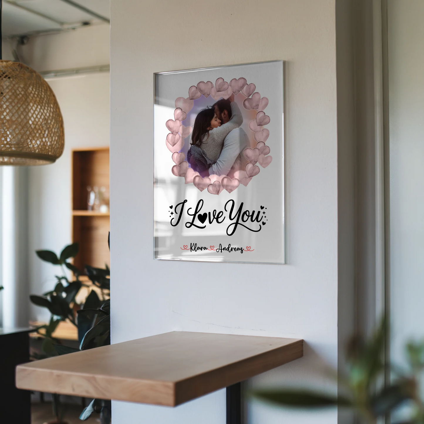 Foto Acrylglas personalisiert I Love You Paare mit Namen, 1 Foto, Hintergrund & Wunschtext