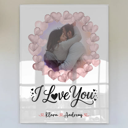 Foto Acrylglas personalisiert I Love You Paare mit Namen, 1 Foto, Hintergrund & Wunschtext