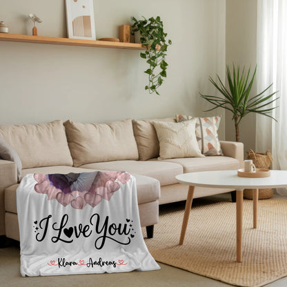 Personalisierte Kuscheldecke Mit Namen I Love You Paare 1 Foto, Hintergrund & Wunschtext