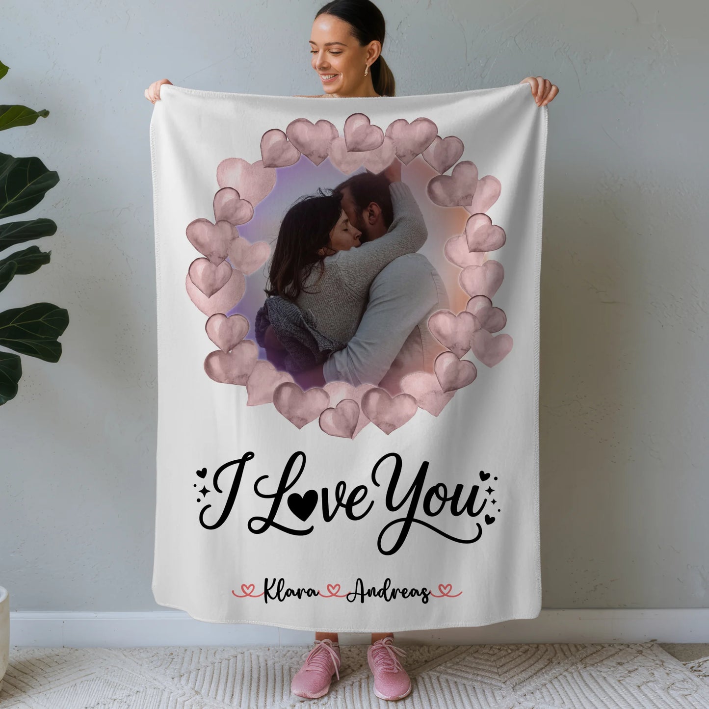 Personalisierte Kuscheldecke Mit Namen I Love You Paare 1 Foto, Hintergrund & Wunschtext