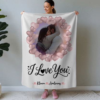 Personalisierte Kuscheldecke Mit Namen I Love You Paare 1 Foto, Hintergrund & Wunschtext