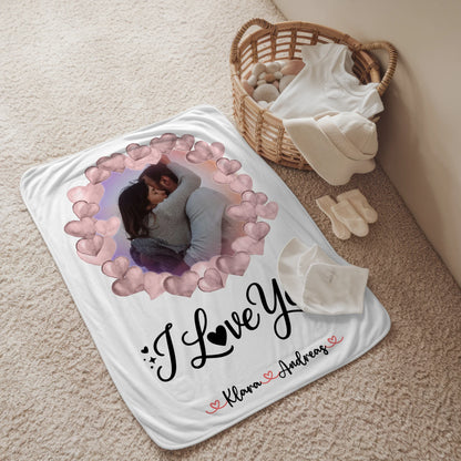 Personalisierte Kuscheldecke Mit Namen I Love You Paare 1 Foto, Hintergrund & Wunschtext