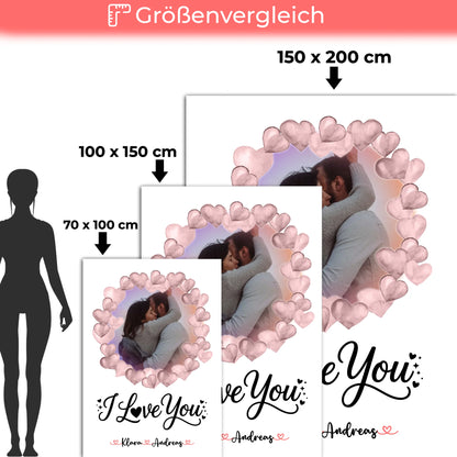 Personalisierte Kuscheldecke Mit Namen I Love You Paare 1 Foto, Hintergrund & Wunschtext