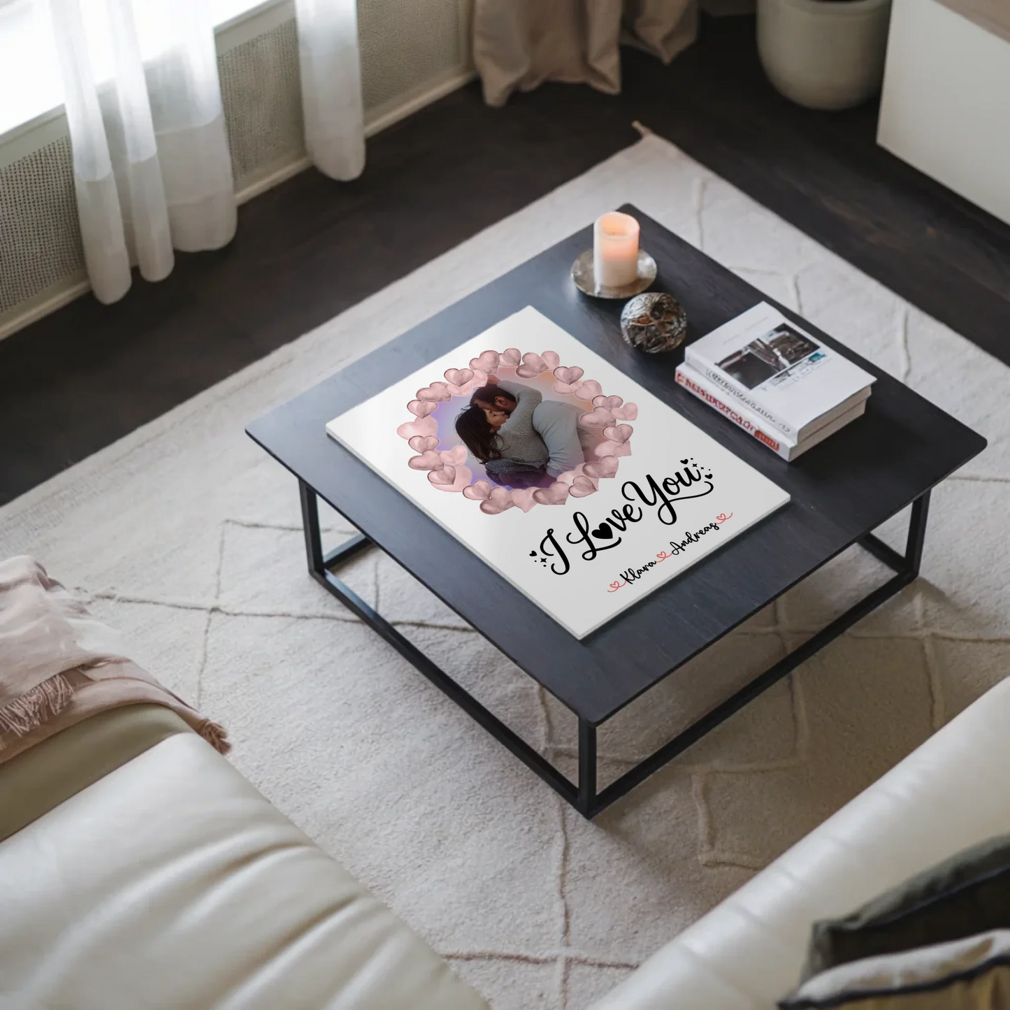 Fotoboard Poster Magnetisch personalisiert mit Foto, Namen & Wunschtext I Love You Paare