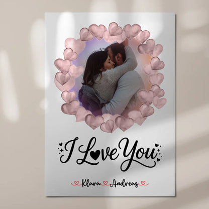 Fotoboard Poster Magnetisch personalisiert mit Foto, Namen & Wunschtext I Love You Paare