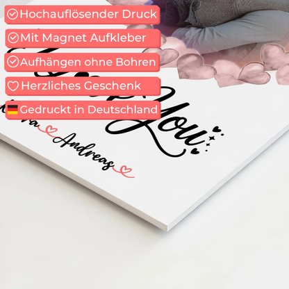 Fotoboard Poster Magnetisch personalisiert mit Foto, Namen & Wunschtext I Love You Paare