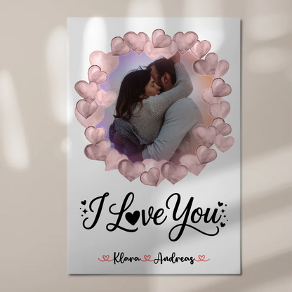 Fotoboard Poster Magnetisch personalisiert mit Foto, Namen & Wunschtext I Love You Paare