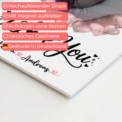 Fotoboard Poster Magnetisch personalisiert mit Foto, Namen & Wunschtext I Love You Paare