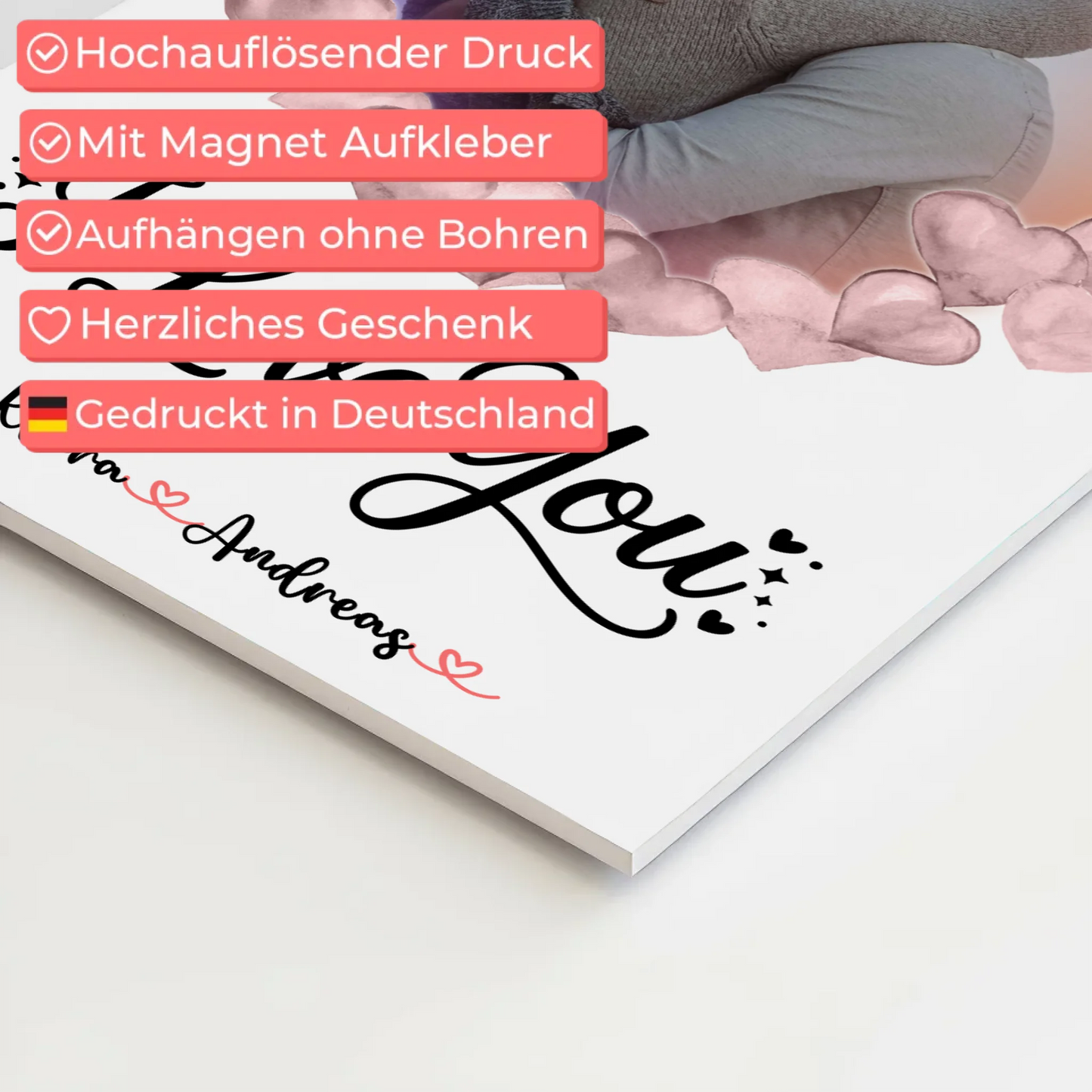 Fotoboard Poster Magnetisch personalisiert mit Foto, Namen & Wunschtext I Love You Paare