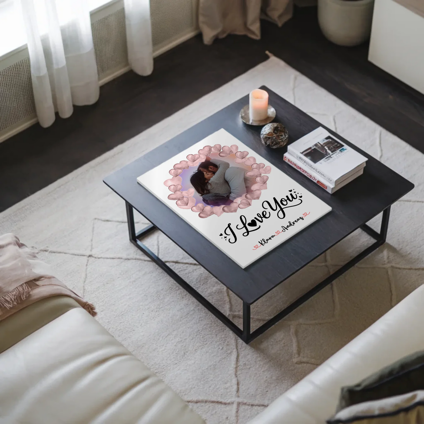 Fotoboard Poster Magnetisch personalisiert mit Foto, Namen & Wunschtext I Love You Paare