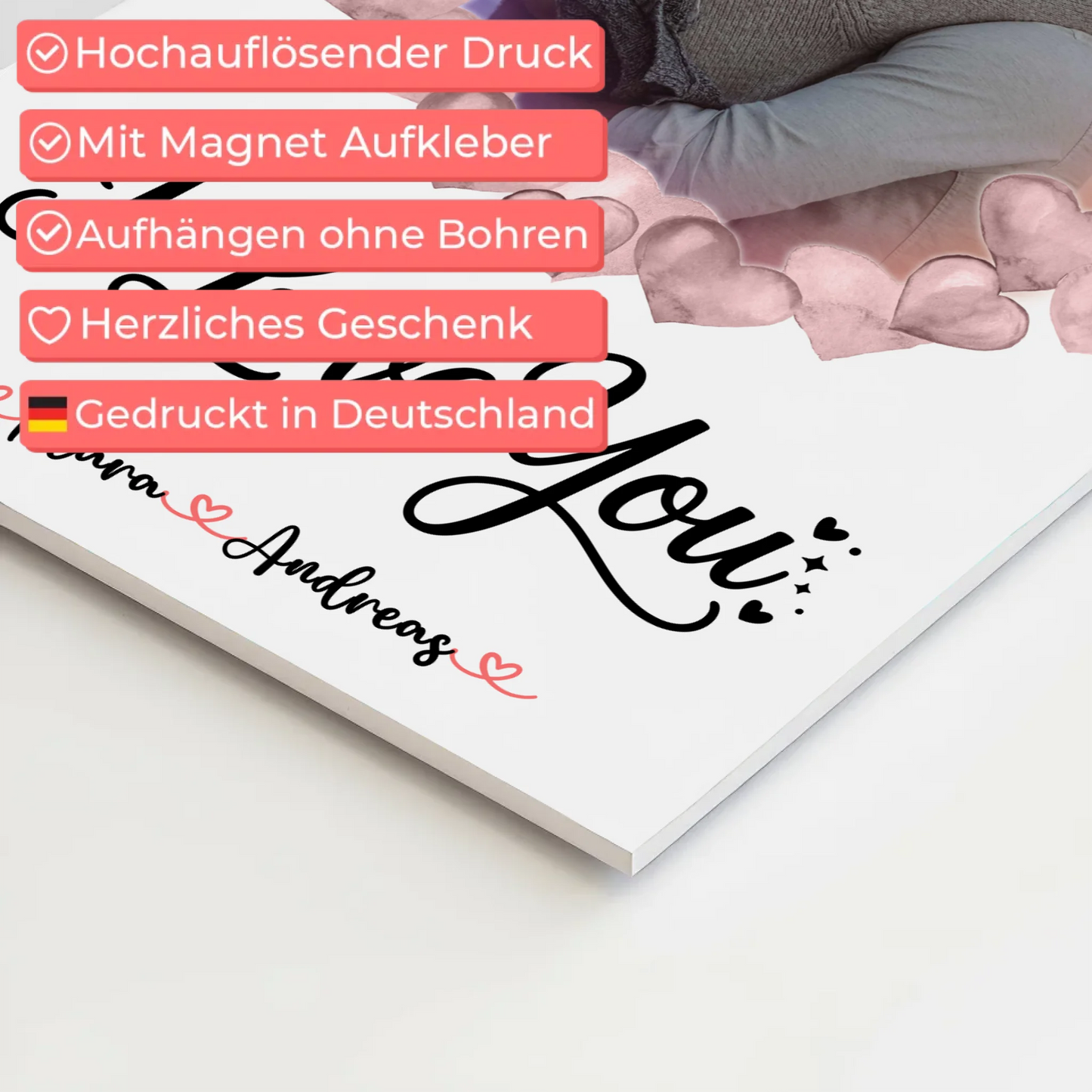 Fotoboard Poster Magnetisch personalisiert mit Foto, Namen & Wunschtext I Love You Paare