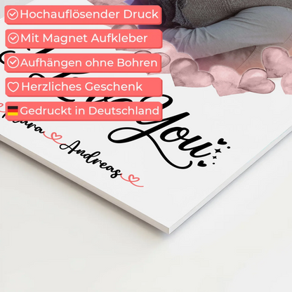 Fotoboard Poster Magnetisch personalisiert mit Foto, Namen & Wunschtext I Love You Paare