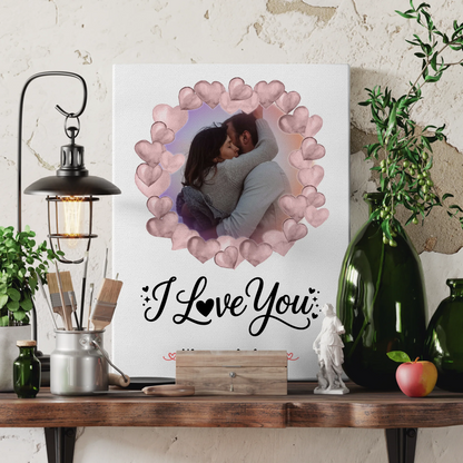 Leinwandbild Paar personalisiert mit Foto, Hintergrundbild, Namen & Wunschtext I Love You