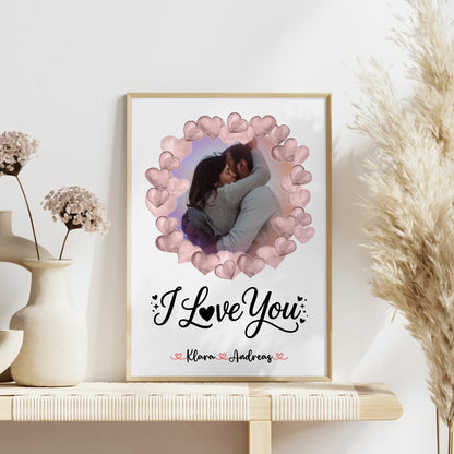 Liebes Poster personalisiert mit Foto und Namen I Love You für Paare mit Wunschtext