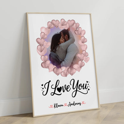 Liebes Poster personalisiert mit Foto und Namen I Love You für Paare mit Wunschtext