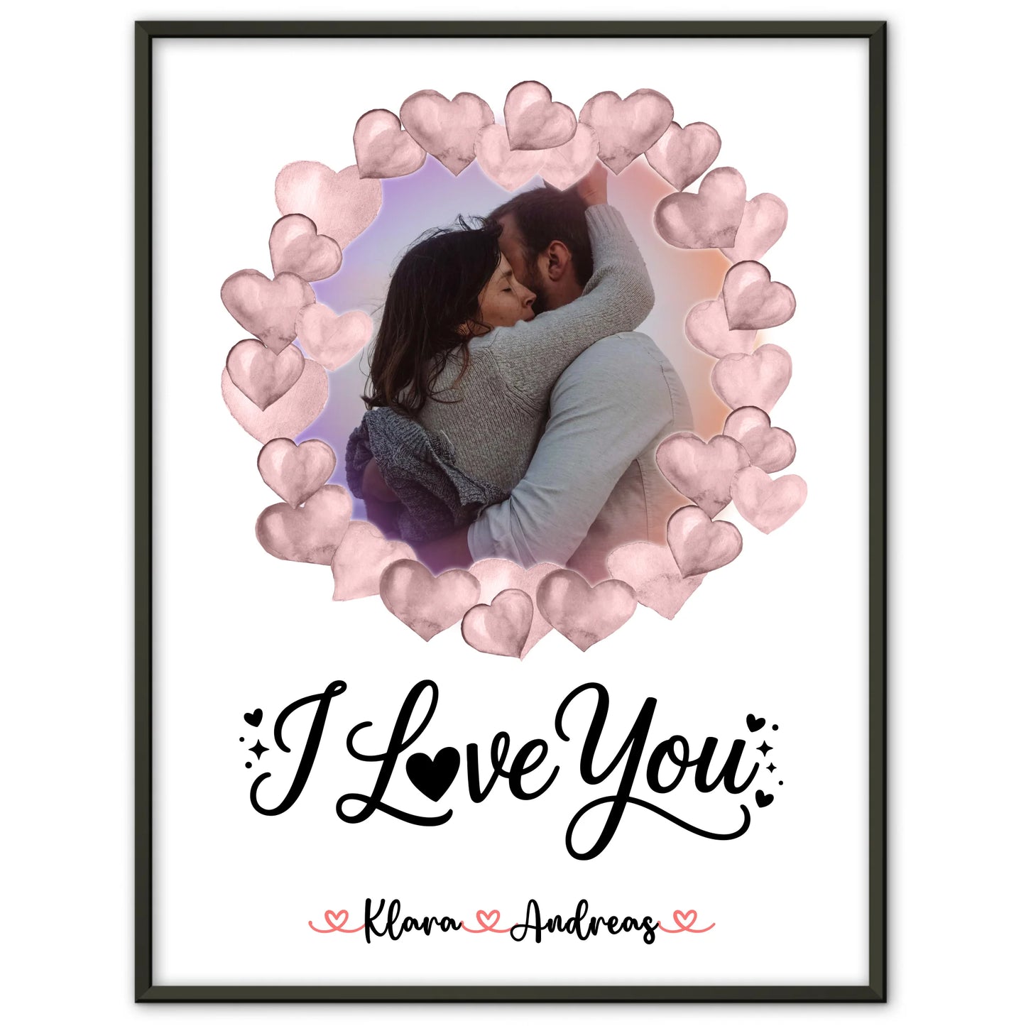 Liebes Poster personalisiert mit Foto und Namen I Love You für Paare mit Wunschtext