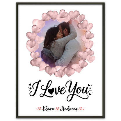 Liebes Poster personalisiert mit Foto und Namen I Love You für Paare mit Wunschtext