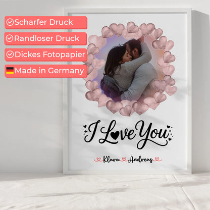 Liebes Poster personalisiert mit Foto und Namen I Love You für Paare mit Wunschtext