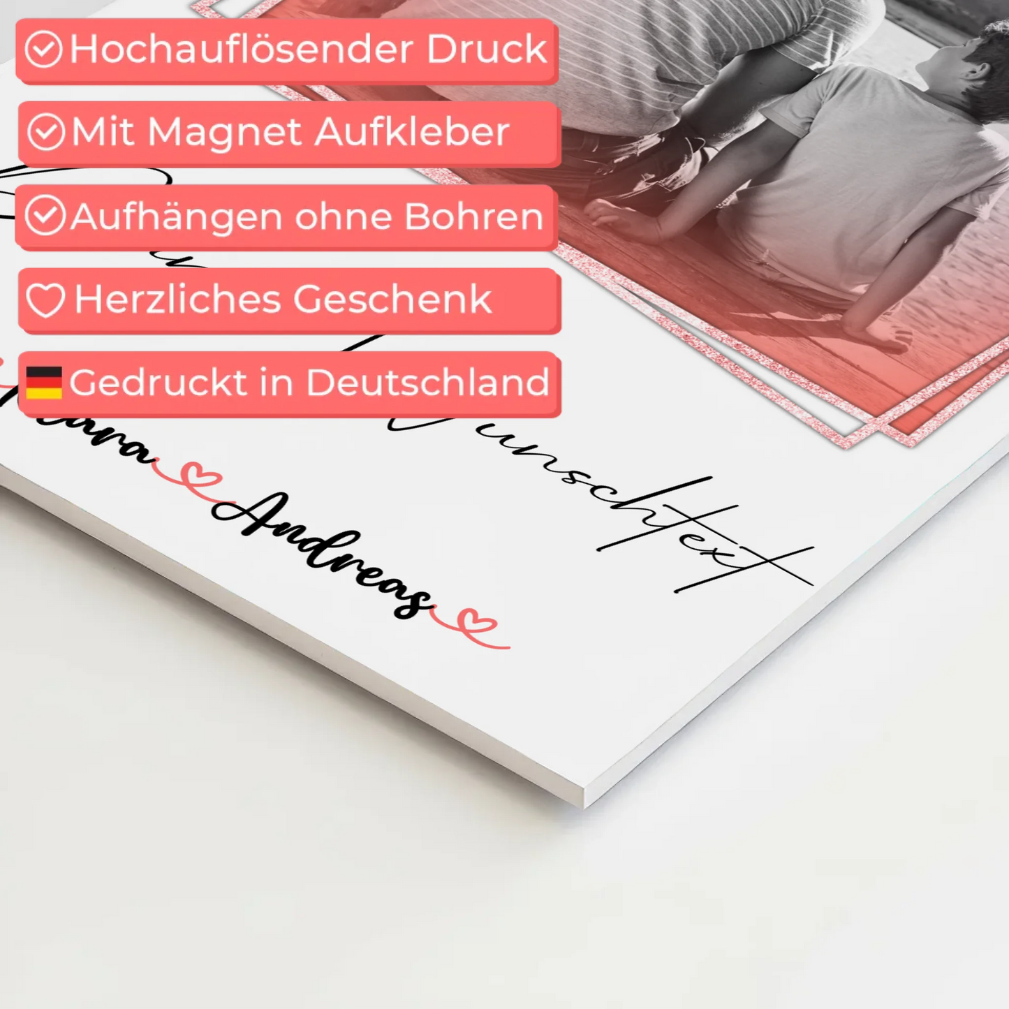 Magnetposter Fotoboard mit Wunschtext Papa mit Namen Foto Black & White