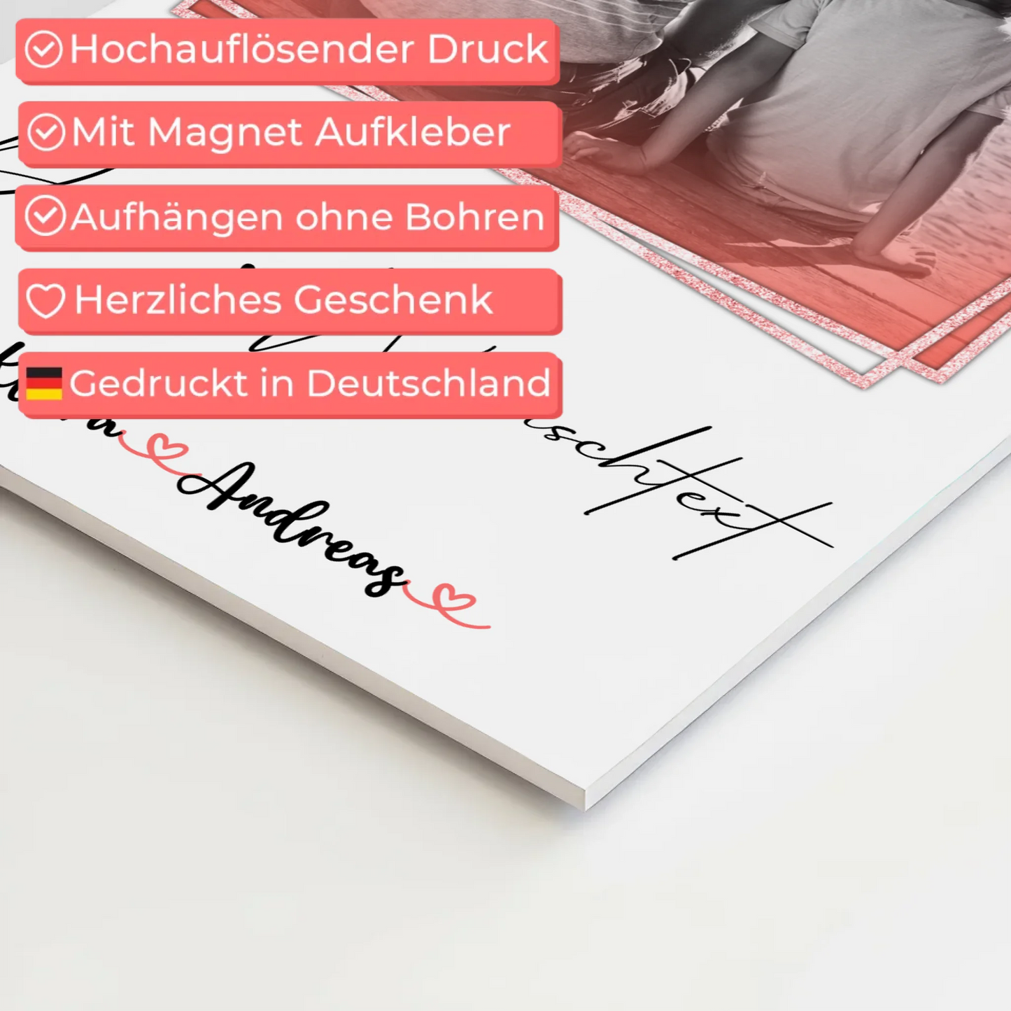 Magnetposter Fotoboard mit Wunschtext Papa mit Namen Foto Black & White