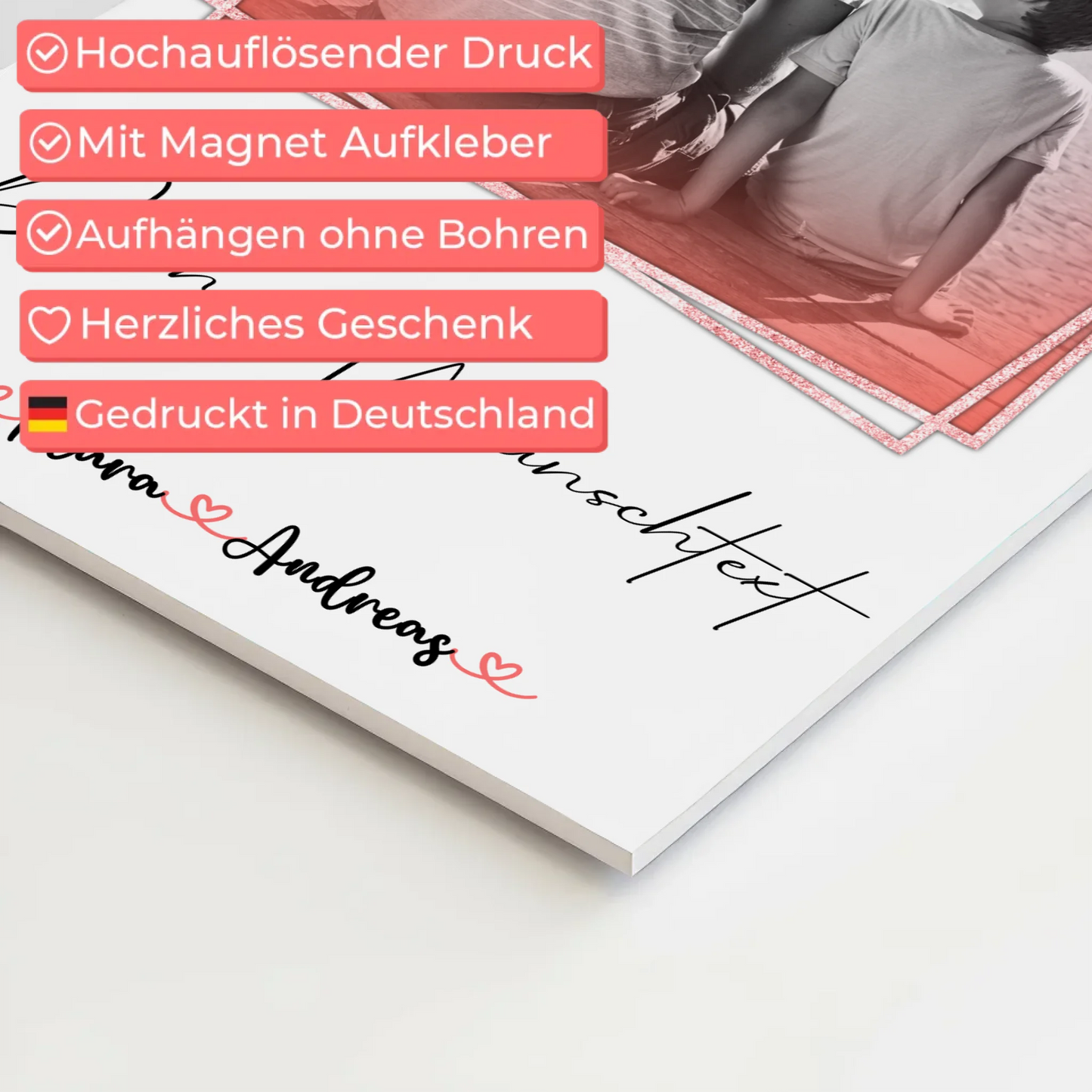 Magnetposter Fotoboard mit Wunschtext Papa mit Namen Foto Black & White