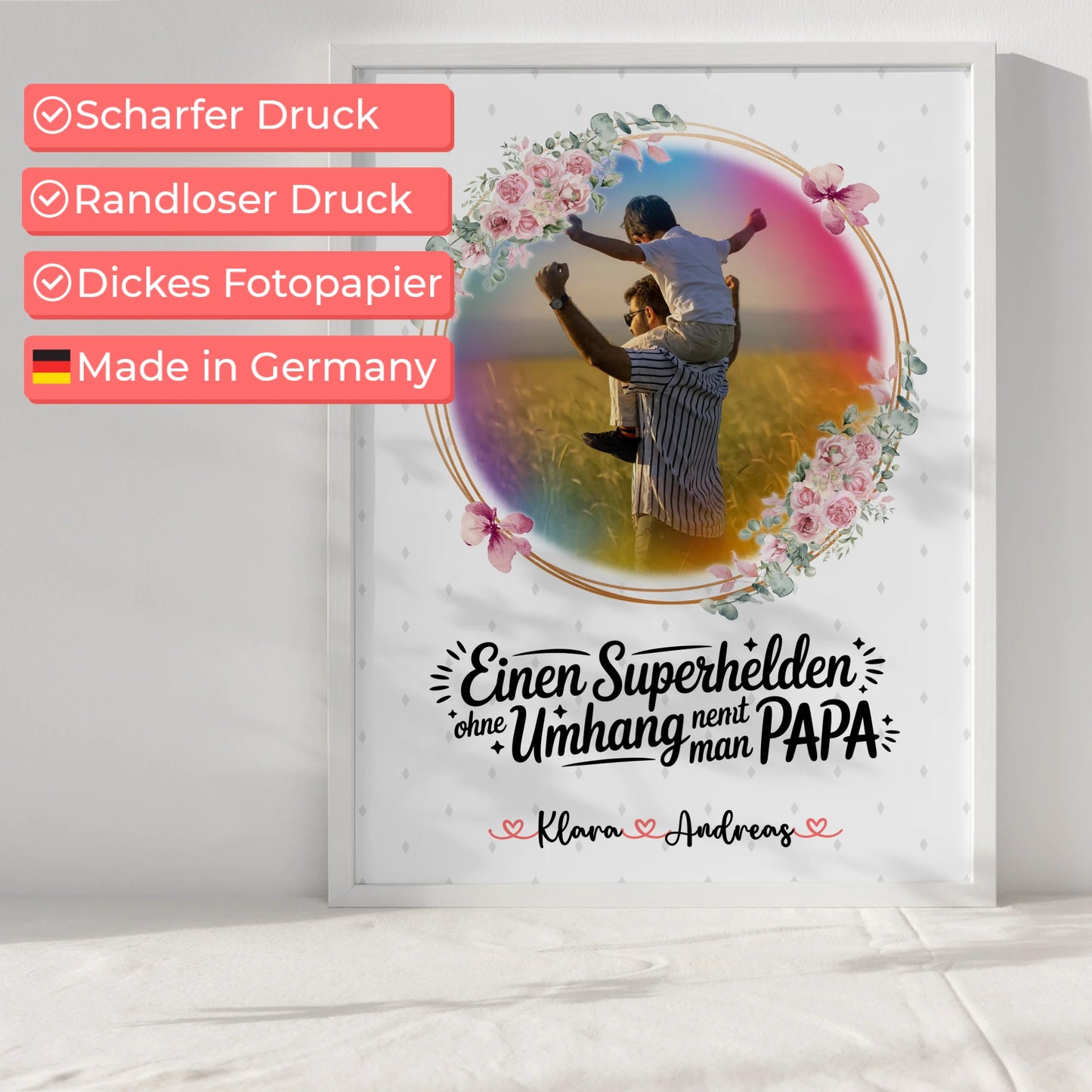 Poster Papa personalisiert mit Foto & Namen - Bruder ist mein Held, eigener Spruch