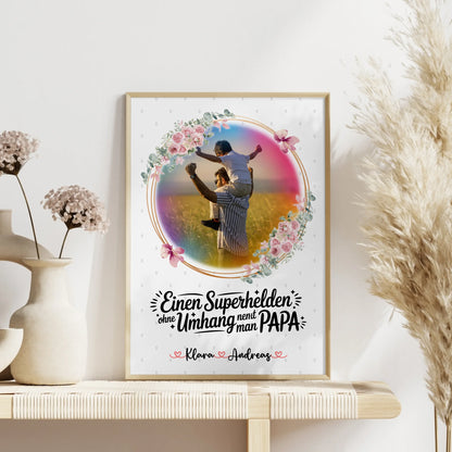 Poster Papa personalisiert mit Foto & Namen - Bruder ist mein Held, eigener Spruch