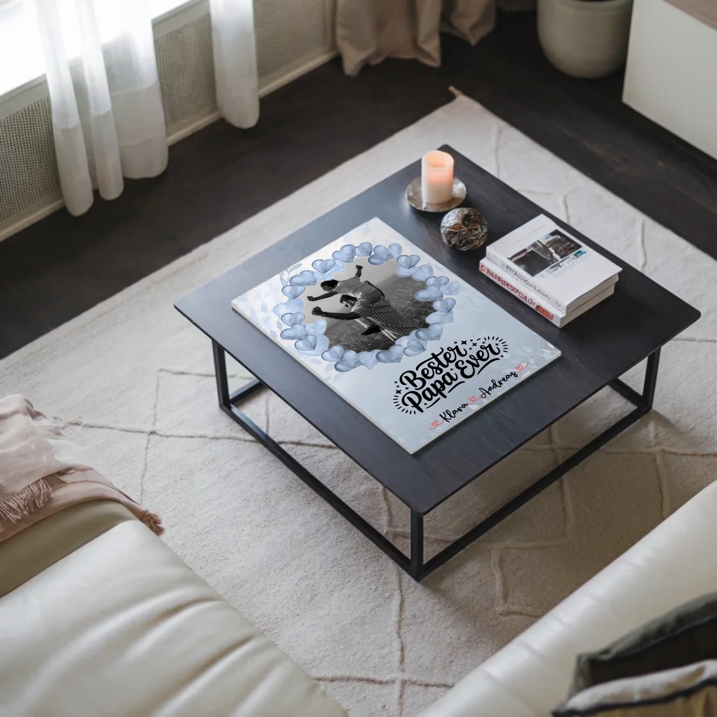 Magnet Wandbild Papa Black & White Foto, Namen & Spruch