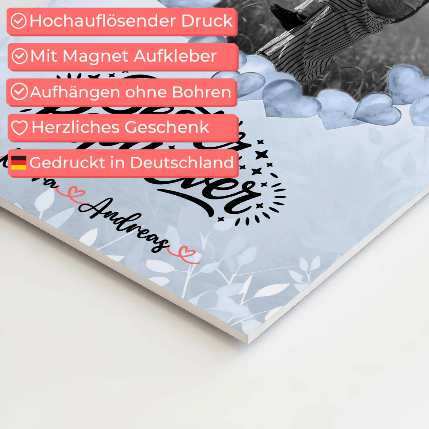 Magnet Wandbild Papa Black & White Foto, Namen & Spruch